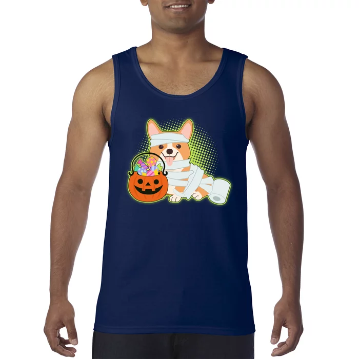 Cute Halloween Mummy Welsh Corgi And Pumpkin Candy Tank Top