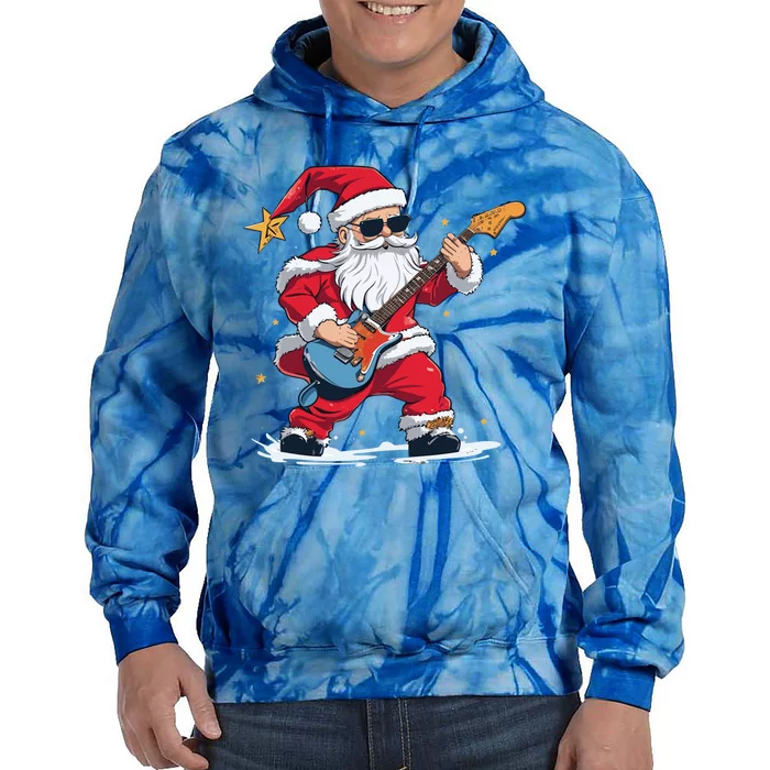 Christmas Heavy Metal Rock And Roll Electric Guitar Xmas Santa Cool Gift Tie Dye Hoodie