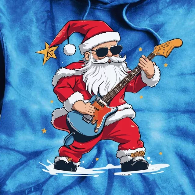 Christmas Heavy Metal Rock And Roll Electric Guitar Xmas Santa Cool Gift Tie Dye Hoodie