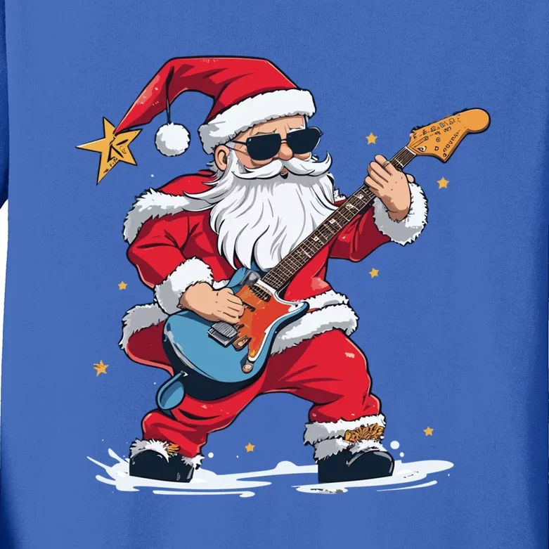 Christmas Heavy Metal Rock And Roll Electric Guitar Xmas Santa Cool Gift Kids Long Sleeve Shirt