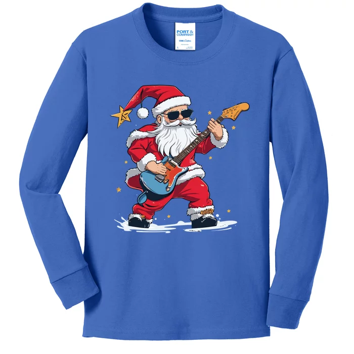 Christmas Heavy Metal Rock And Roll Electric Guitar Xmas Santa Cool Gift Kids Long Sleeve Shirt