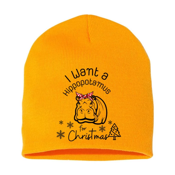 Christmas Hippo Merry Xmas Hippopotamus Happy Holidays Meaningful Gift Short Acrylic Beanie