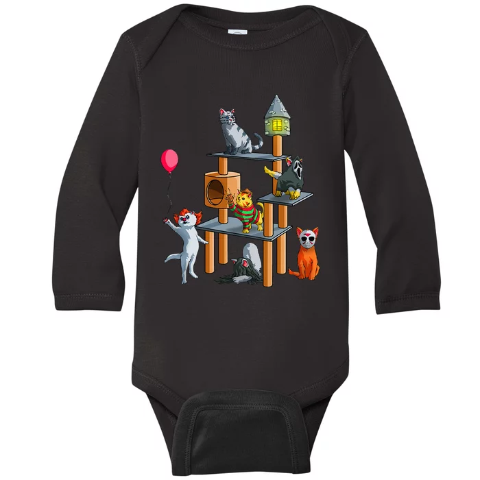 Cat Horror Movies Cute Halloween For Cat Kitty Lovers Baby Long Sleeve Bodysuit