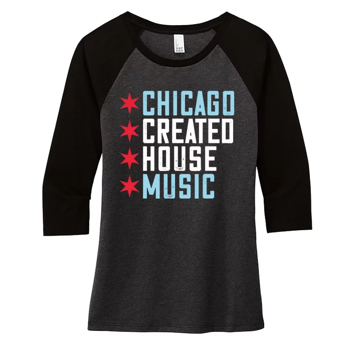 Chicago House Music Vintage DJ EDM Women's Tri-Blend 3/4-Sleeve Raglan Shirt