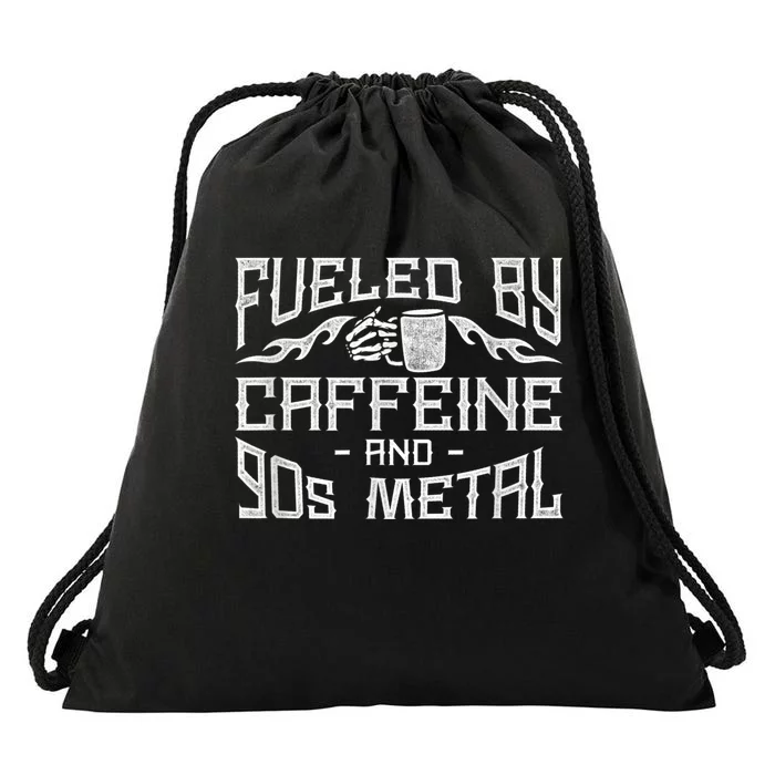 Coffee Heavy Metal Fueled By Caffeine And 90s Metal Drawstring Bag