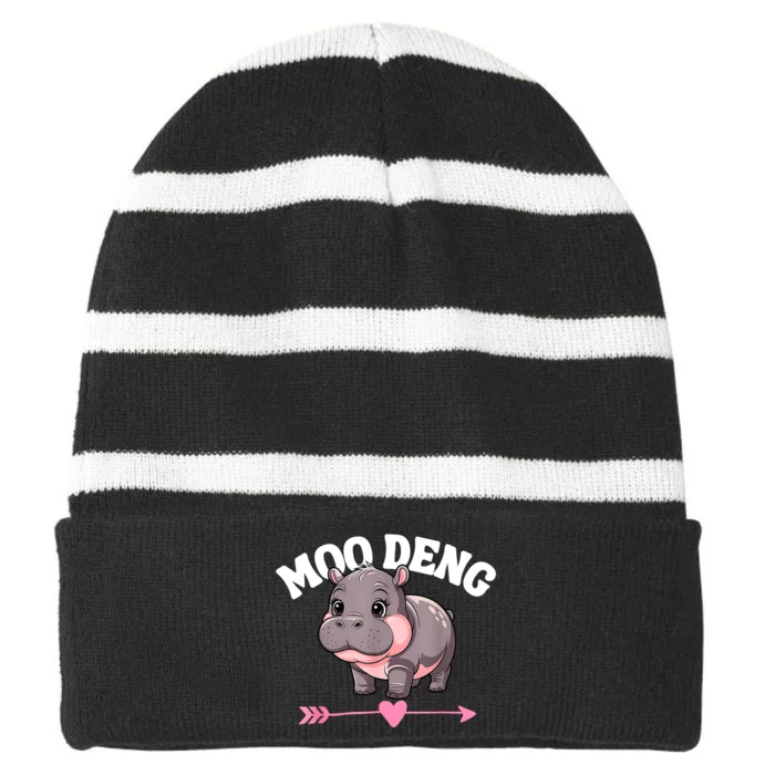 Cute Hippo Moo Deng Bouncy Pig Gift Striped Beanie with Solid Band