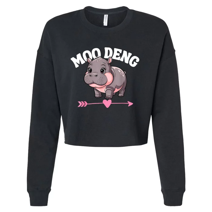 Cute Hippo Moo Deng Bouncy Pig Gift Cropped Pullover Crew