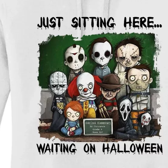 Chibi Horror Movie Just Sitting Here Waiting On Halloween Women's Pullover Hoodie