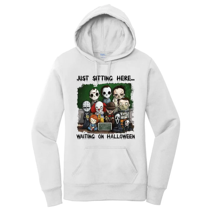 Chibi Horror Movie Just Sitting Here Waiting On Halloween Women's Pullover Hoodie