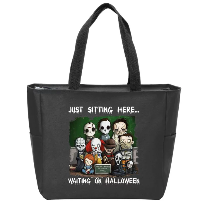 Chibi Horror Movie Just Sitting Here Waiting On Halloween Zip Tote Bag