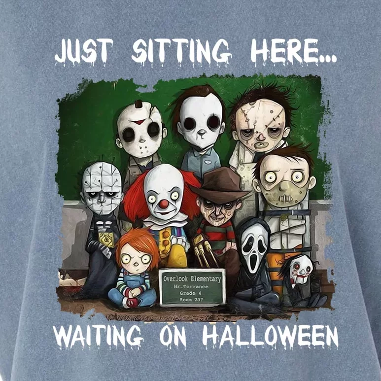 Chibi Horror Movie Just Sitting Here Waiting On Halloween Garment-Dyed Women's Muscle Tee