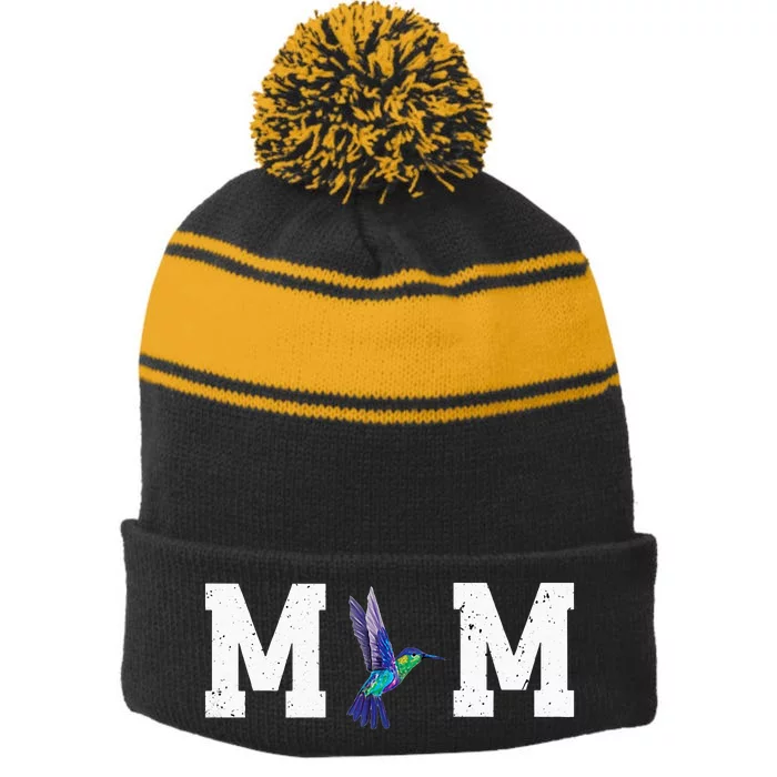 Cute Hummingbird Mom Design Love Bird For Women Stripe Pom Pom Beanie