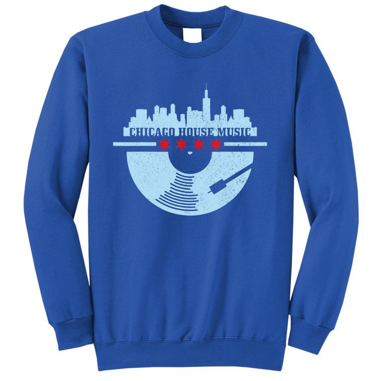 Chicago House Music Vintage Funny Gift Vinyl Dj Raver Flag Skyline Gift Tall Sweatshirt