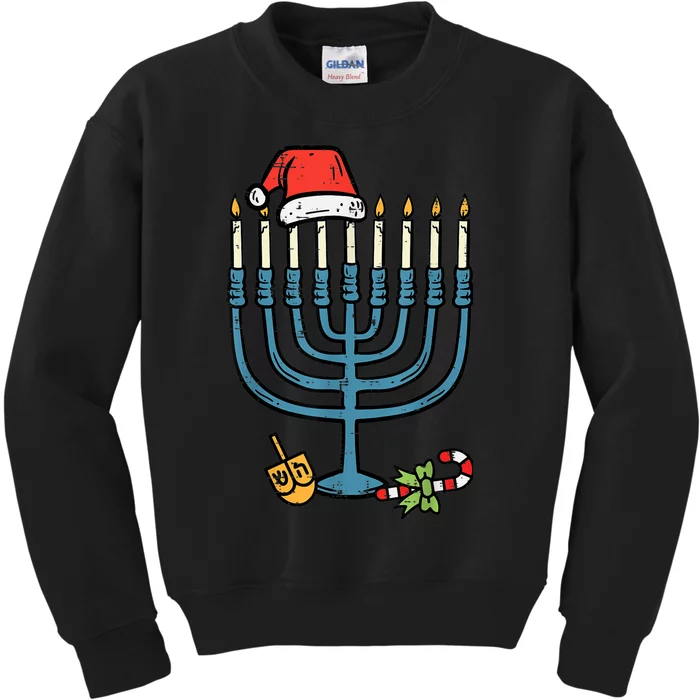 Christmas Hat Menorah Jew Hanukkah Chanukah Kids Sweatshirt