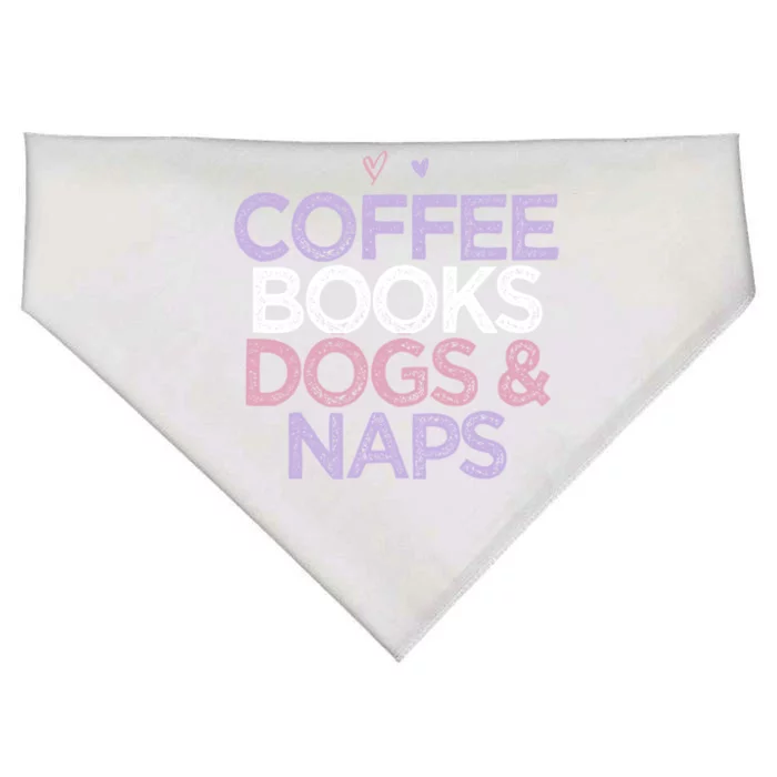 Colored Hearts Mom Funny Coffee Books Dogs And Naps Cool Gift USA-Made Doggie Bandana