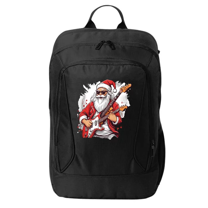 Christmas Heavy Metal Rock And Roll Electric Guitar Xmas Santa Gift City Backpack