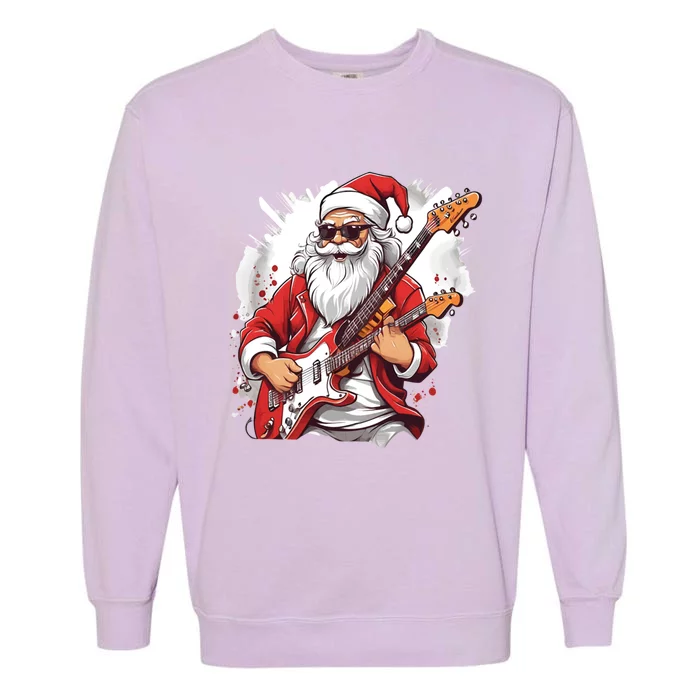 Christmas Heavy Metal Rock And Roll Electric Guitar Xmas Santa Gift Garment-Dyed Sweatshirt