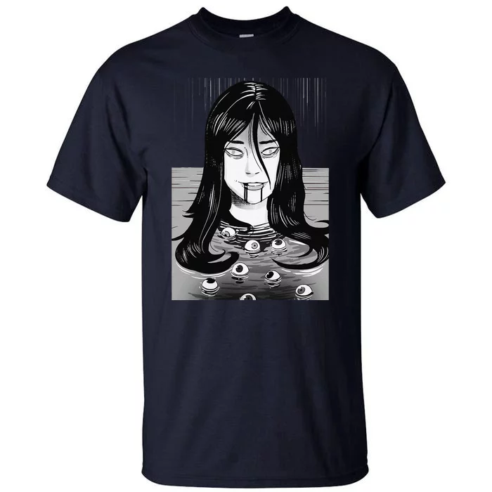 Creepy Horror Manga Anime Woman Eyes Bathtub Halloween Art Tall T-Shirt