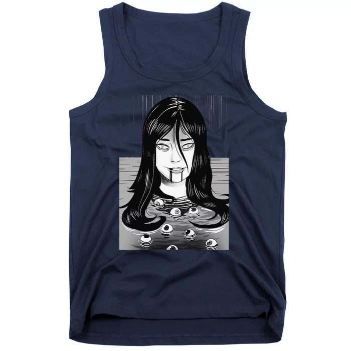 Creepy Horror Manga Anime Woman Eyes Bathtub Halloween Art Tank Top