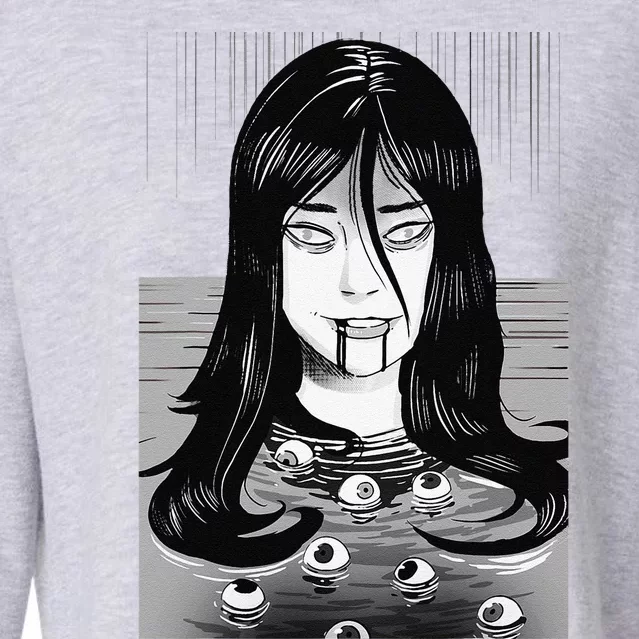 Creepy Horror Manga Anime Woman Eyes Bathtub Halloween Art Cropped Pullover Crew