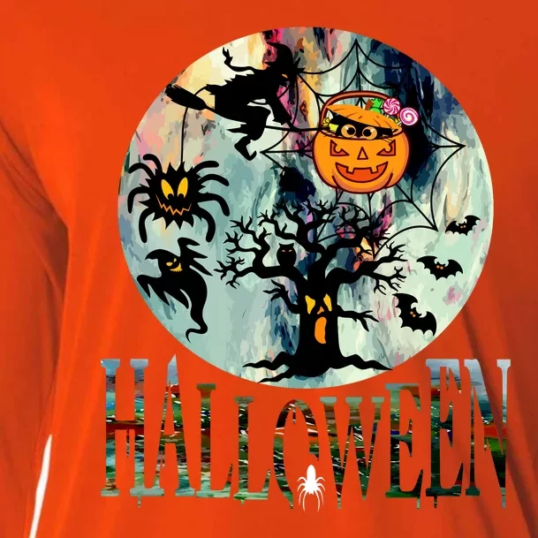 Creepy Halloween Moon Spider Pumpkin Witch Ghost Cooling Performance Long Sleeve Crew