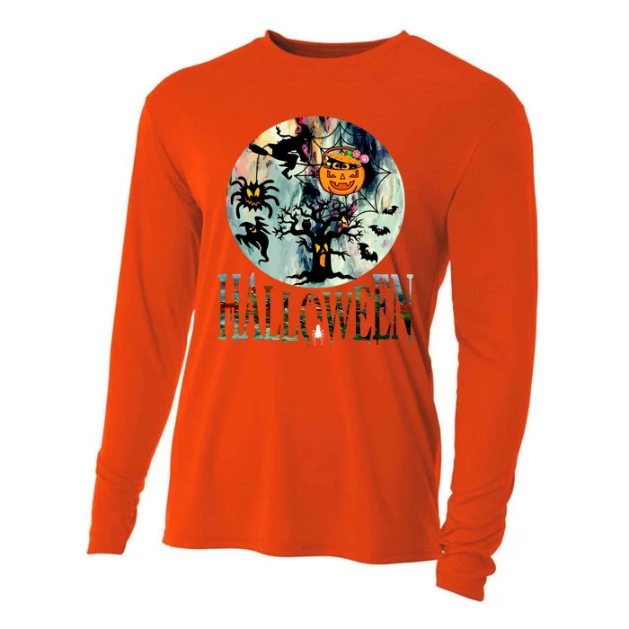 Creepy Halloween Moon Spider Pumpkin Witch Ghost Cooling Performance Long Sleeve Crew