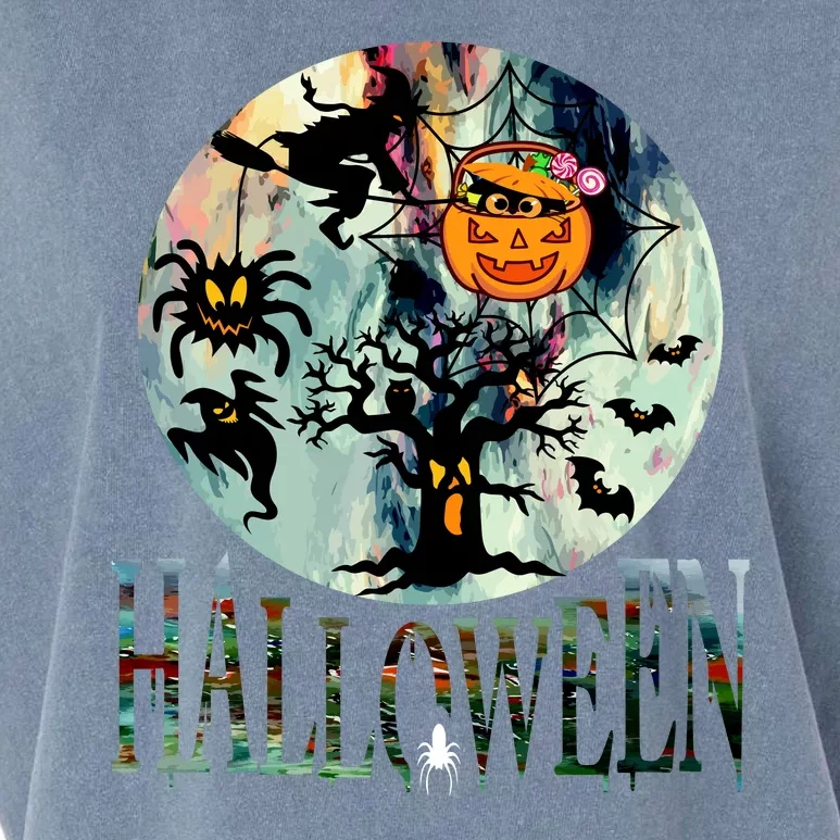 Creepy Halloween Moon Spider Pumpkin Witch Ghost Garment-Dyed Women's Muscle Tee