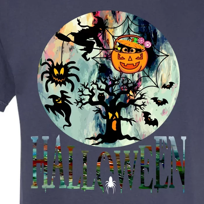 Creepy Halloween Moon Spider Pumpkin Witch Ghost Garment-Dyed Heavyweight T-Shirt