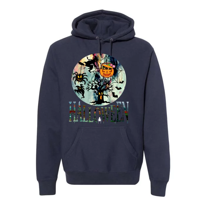 Creepy Halloween Moon Spider Pumpkin Witch Ghost Premium Hoodie