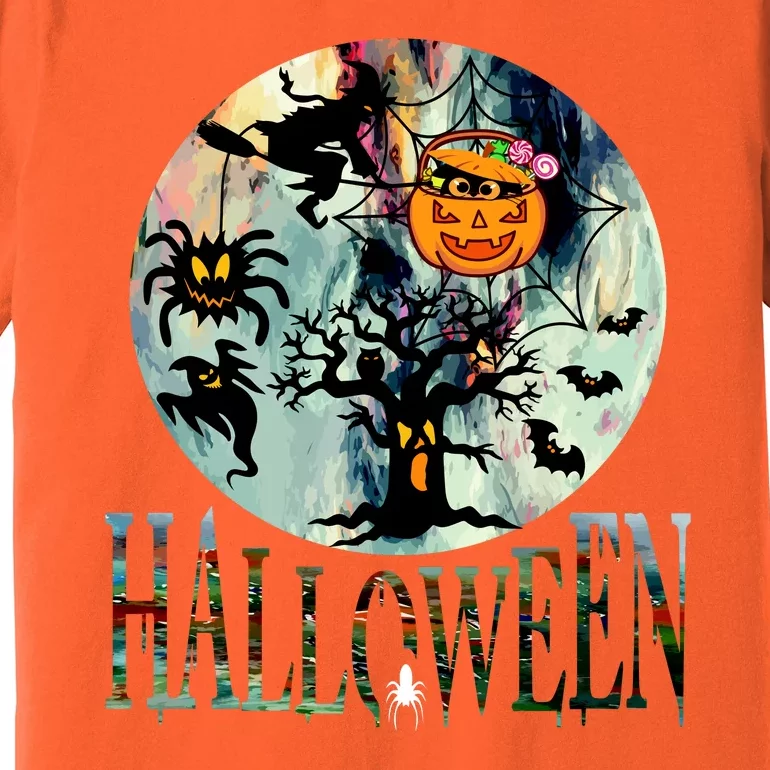 Creepy Halloween Moon Spider Pumpkin Witch Ghost Premium T-Shirt