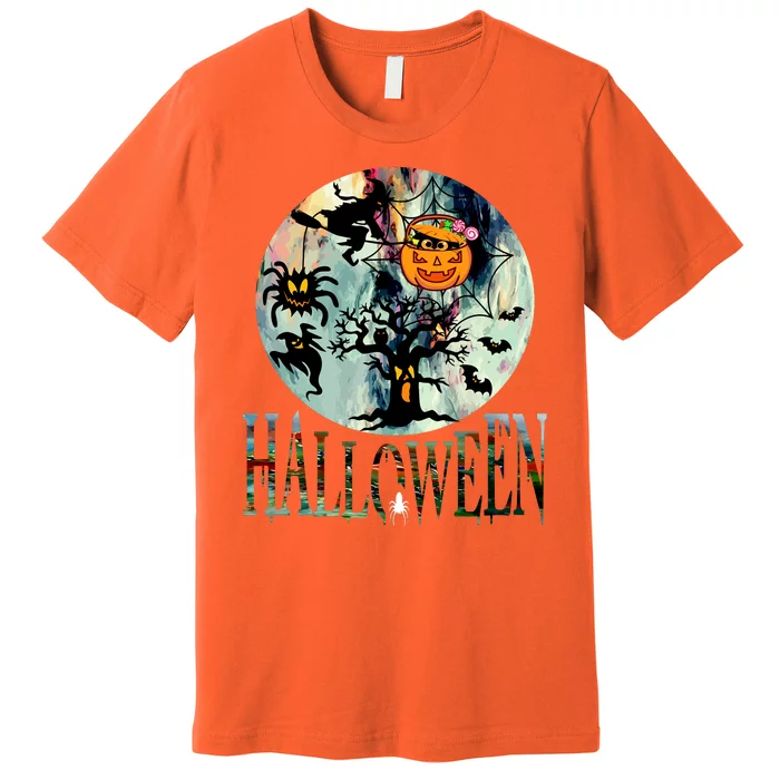 Creepy Halloween Moon Spider Pumpkin Witch Ghost Premium T-Shirt