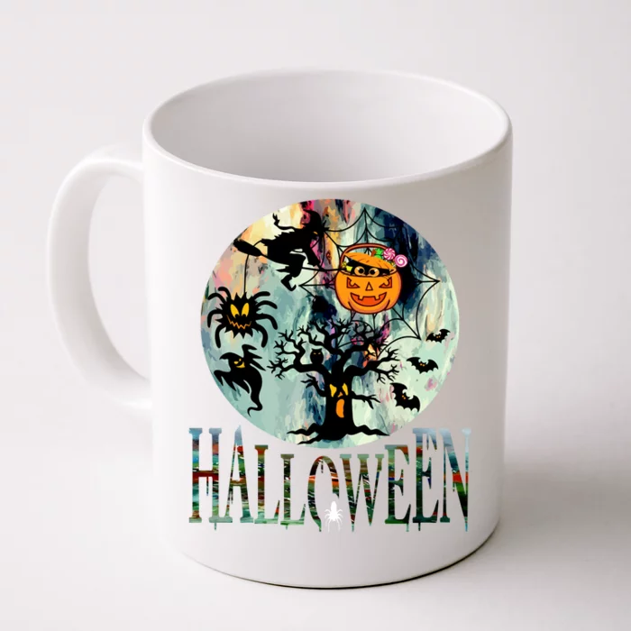 Creepy Halloween Moon Spider Pumpkin Witch Ghost Front & Back Coffee Mug