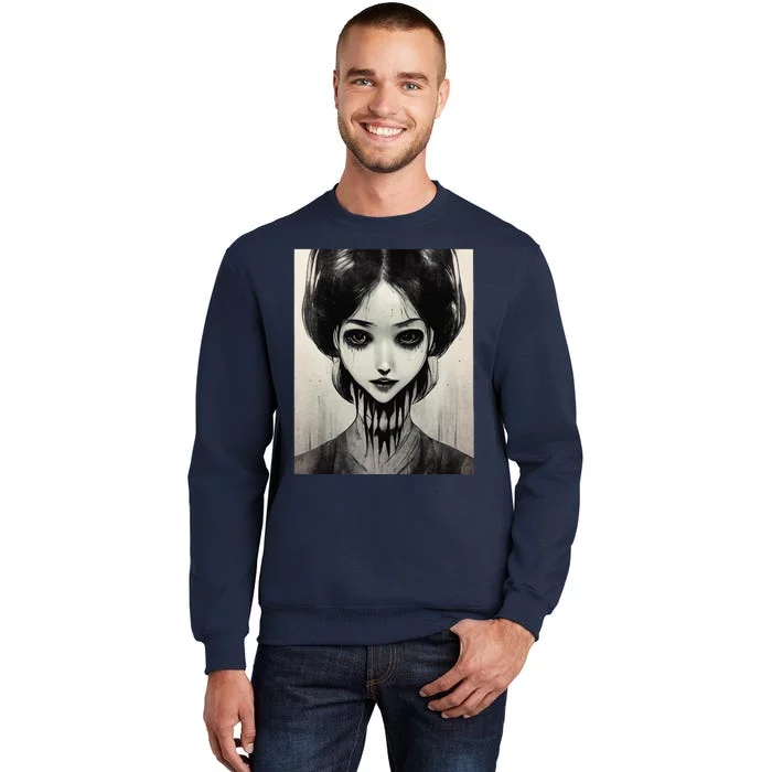 Creepy Horror Manga Anime Woman Eyes Halloween Art Sweatshirt