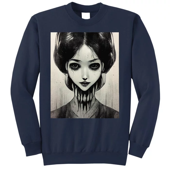 Creepy Horror Manga Anime Woman Eyes Halloween Art Sweatshirt