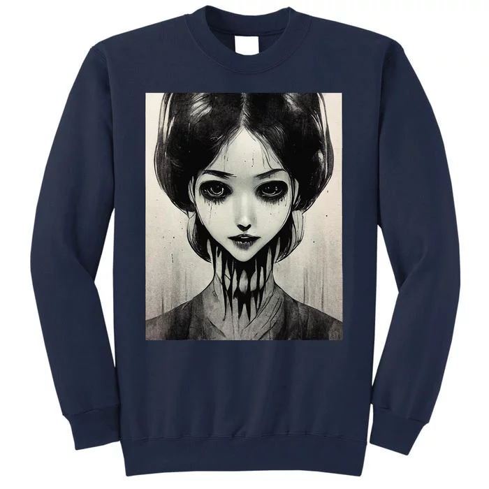 Creepy Horror Manga Anime Woman Eyes Halloween Art Tall Sweatshirt