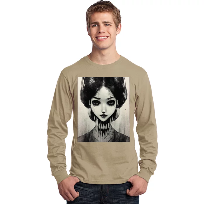 Creepy Horror Manga Anime Woman Eyes Halloween Art Long Sleeve Shirt