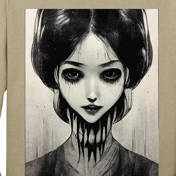 Creepy Horror Manga Anime Woman Eyes Halloween Art Long Sleeve Shirt