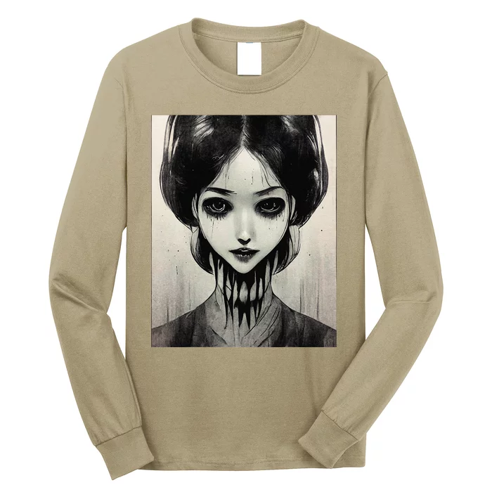 Creepy Horror Manga Anime Woman Eyes Halloween Art Long Sleeve Shirt