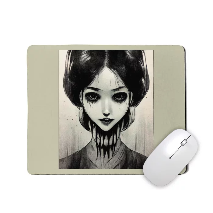 Creepy Horror Manga Anime Woman Eyes Halloween Art Mousepad