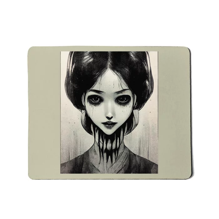 Creepy Horror Manga Anime Woman Eyes Halloween Art Mousepad