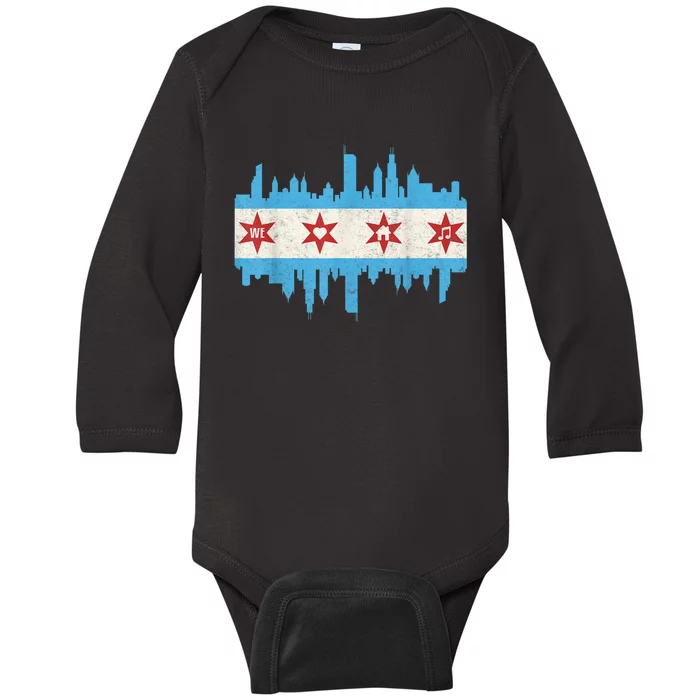 Chicago House Music Vintage Chicago Flag Baby Long Sleeve Bodysuit