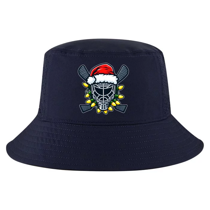 Christmas Hockey Mask Santa Hat Xmas Lights Matching Family Gift Cool Comfort Performance Bucket Hat