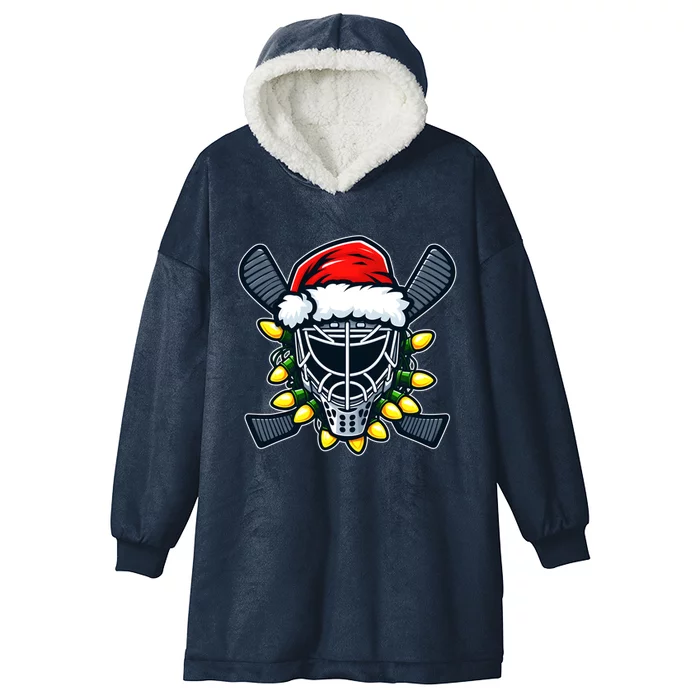 Christmas Hockey Mask Santa Hat Xmas Lights Matching Family Gift Hooded Wearable Blanket