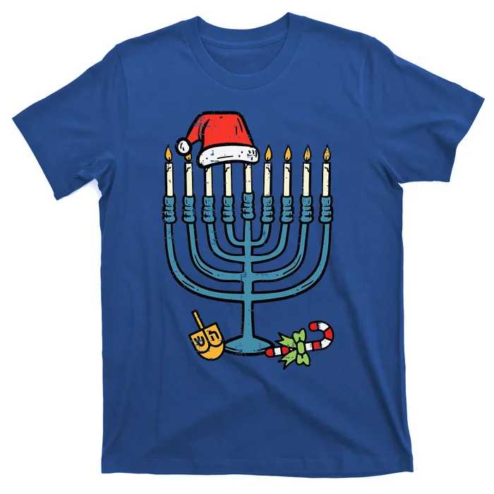 Christmas Hat Menorah Jew Hanukkah Chanukah T-Shirt