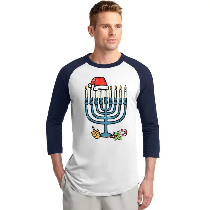 Christmas Hat Menorah Jew Hanukkah Chanukah Baseball Sleeve Shirt