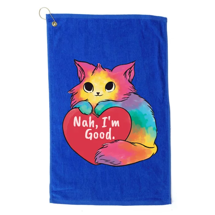 Cat Heart Nah Im Good Anti Valentines Day Single Awareness Gift Platinum Collection Golf Towel