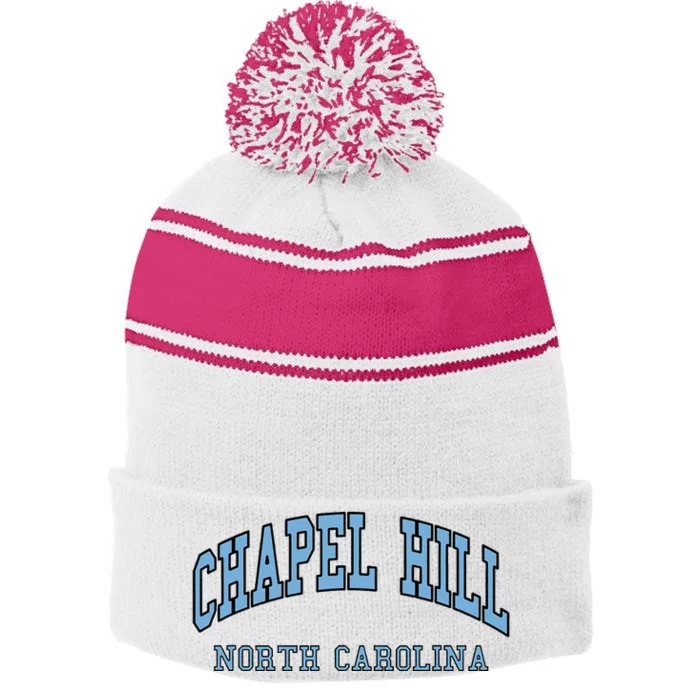 Chapel Hill North Carolina Throwback Stripe Pom Pom Beanie