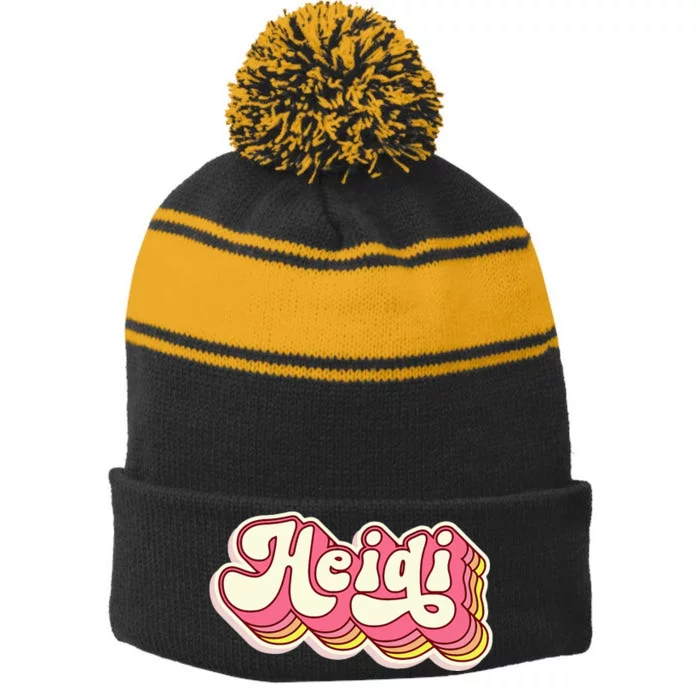 Customized Heidi Name Personalized Last Name Gift Stripe Pom Pom Beanie