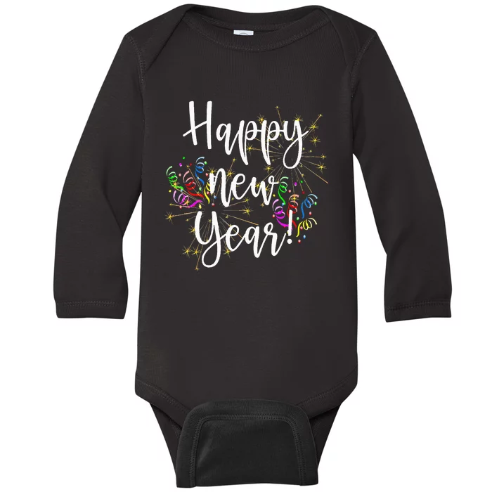 Cute Happy New Year Day Eve Party Fireworks Confetti Costume Baby Long Sleeve Bodysuit