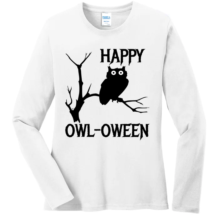 Cute Halloween Owl ; Great For Kids Happy Owl Oween Ladies Long Sleeve Shirt